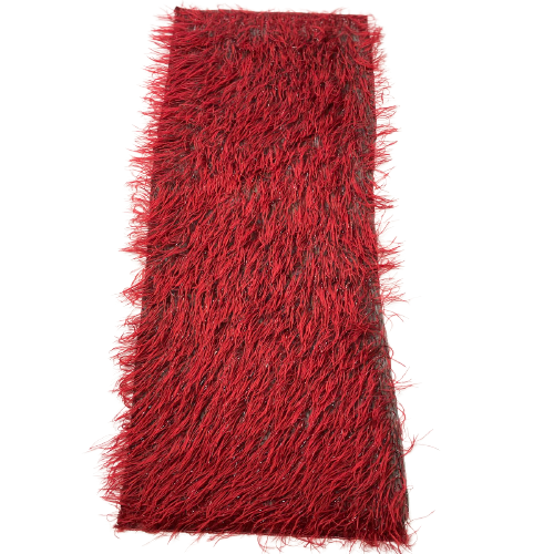 Dark Red | Black Metallic Faux Ostrich Feather Lace Fabric - Fashion Fabrics LLC