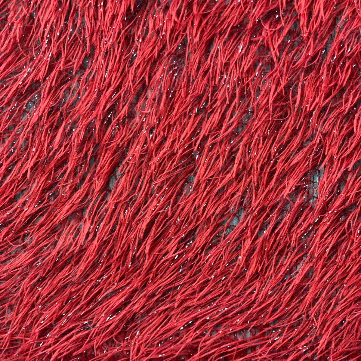 Dark Red | Black Metallic Faux Ostrich Feather Lace Fabric - Fashion Fabrics LLC