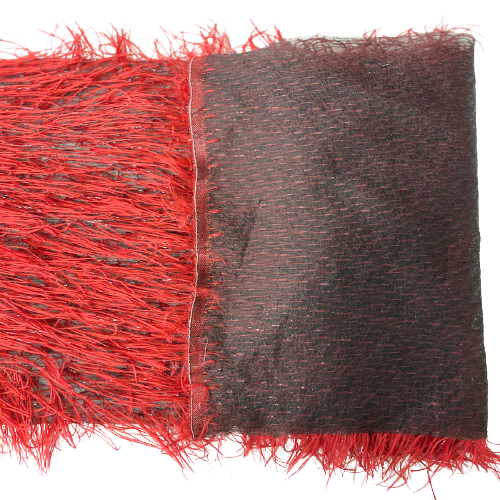 Dark Red | Black Metallic Faux Ostrich Feather Lace Fabric - Fashion Fabrics LLC