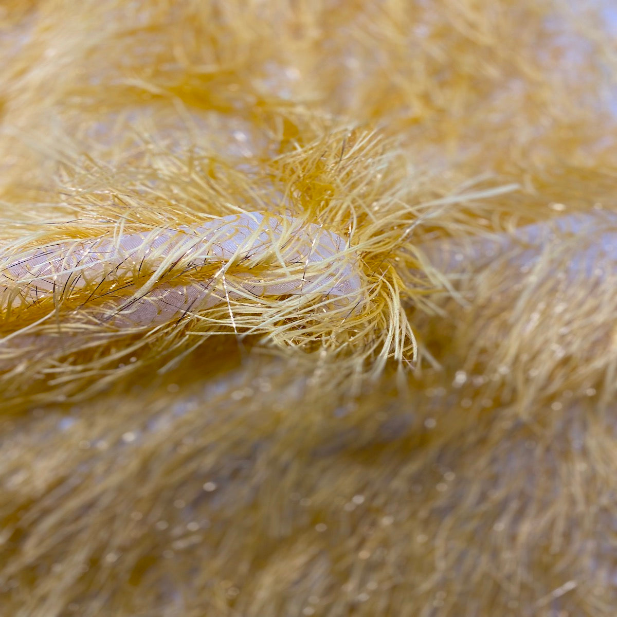 Gold Metallic Faux Ostrich Feather Lace Fabric - Fashion Fabrics LLC