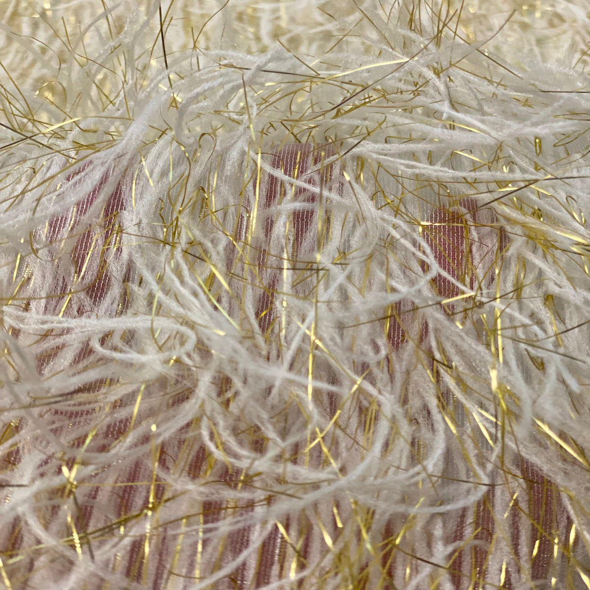 Ivory | Gold Metallic Faux Ostrich Feather Lace Fabric - Fashion Fabrics LLC