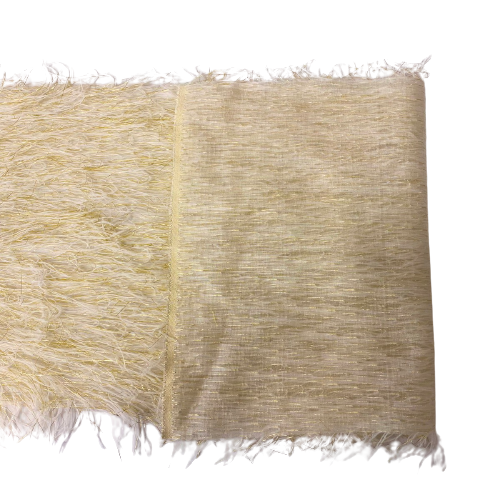 Ivory | Gold Metallic Faux Ostrich Feather Lace Fabric - Fashion Fabrics LLC