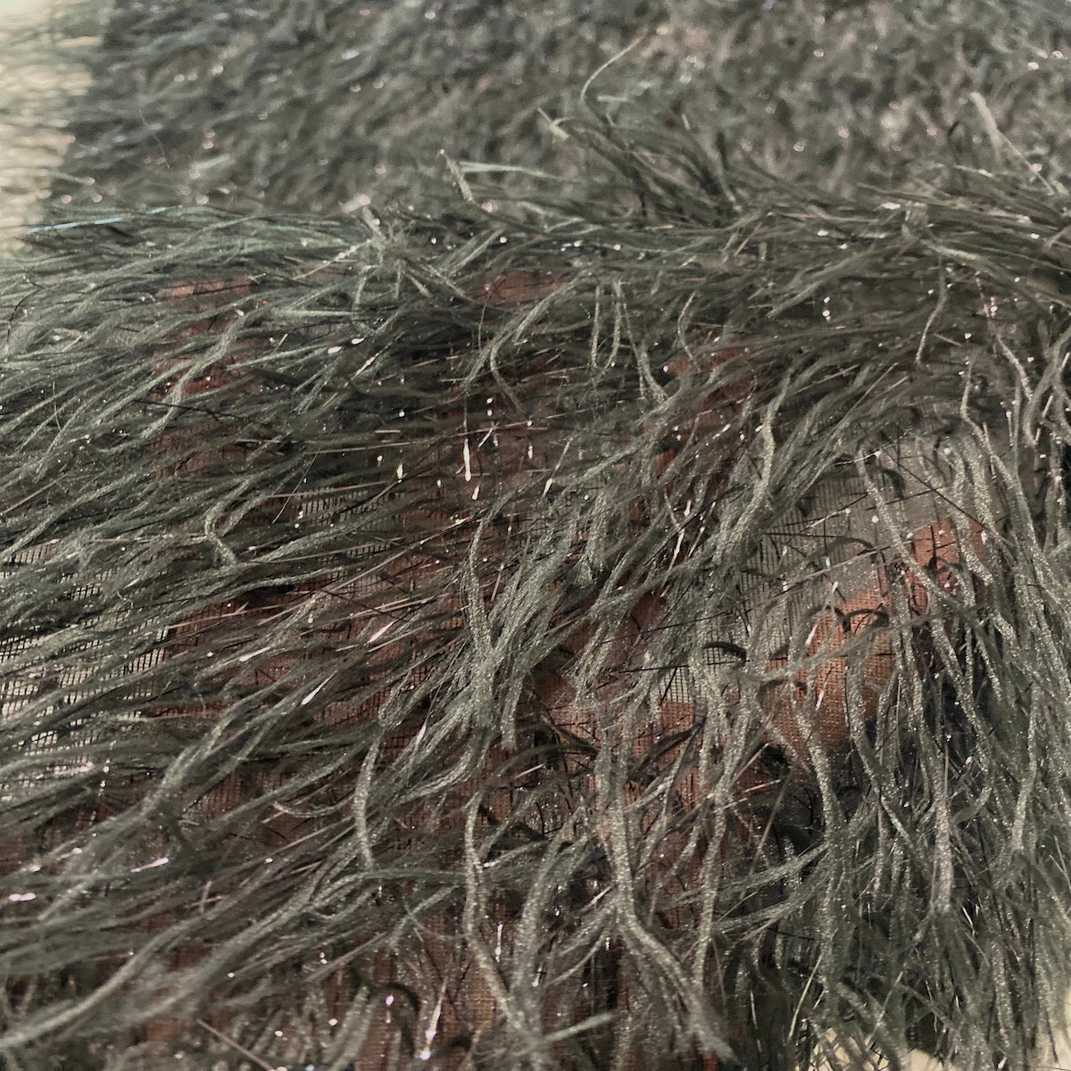 Black Metallic Faux Ostrich Feather Lace Fabric - Fashion Fabrics LLC