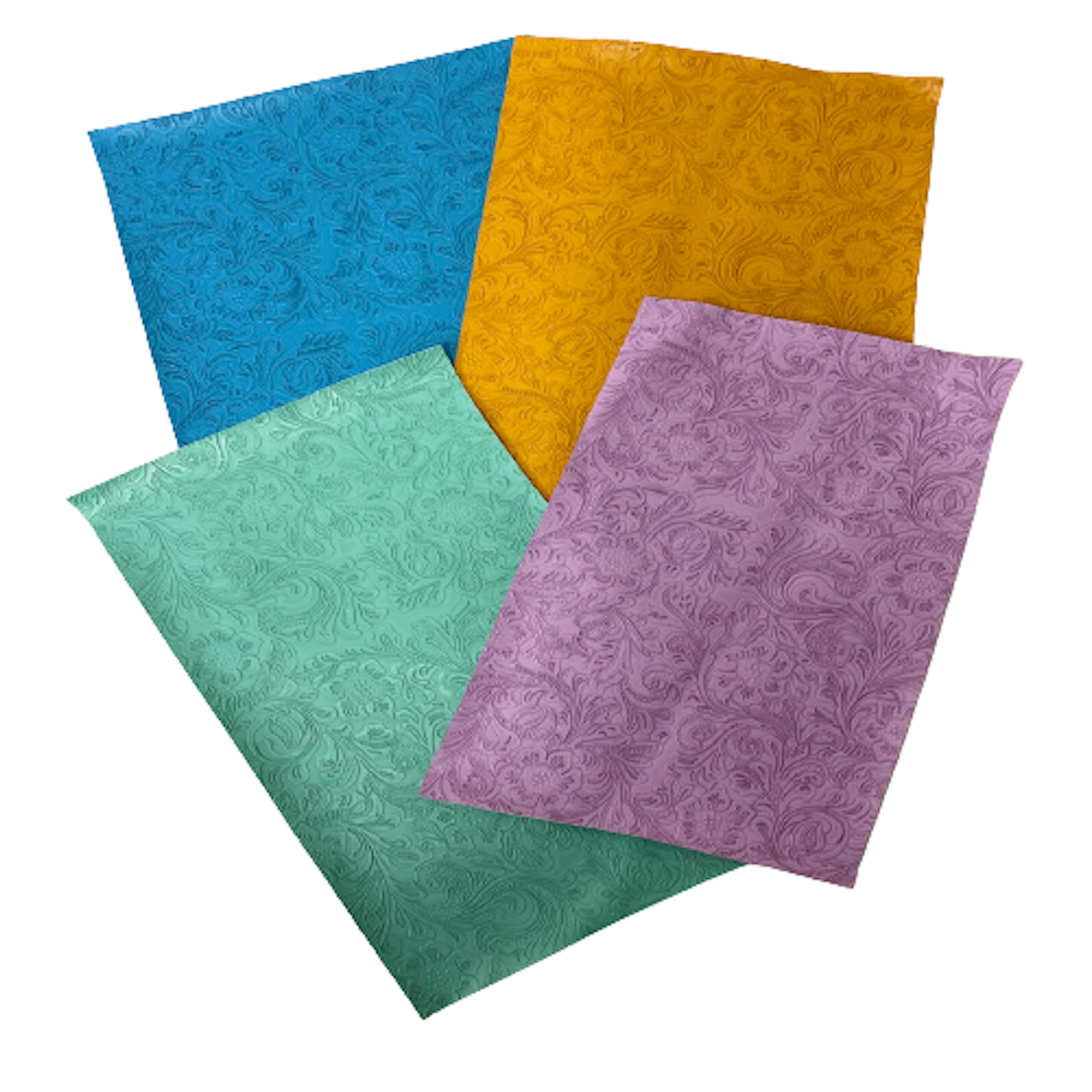 Ocean Blue Western Floral PU Faux Leather Vinyl Fabric - Fashion Fabrics LLC