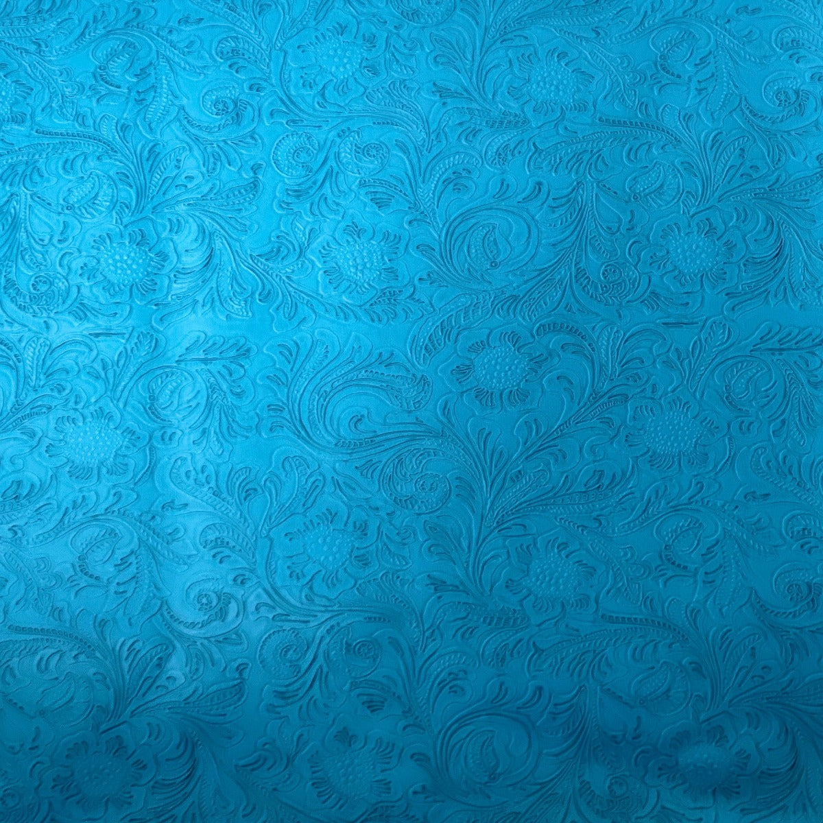 Ocean Blue Western Floral PU Faux Leather Vinyl Fabric - Fashion Fabrics LLC