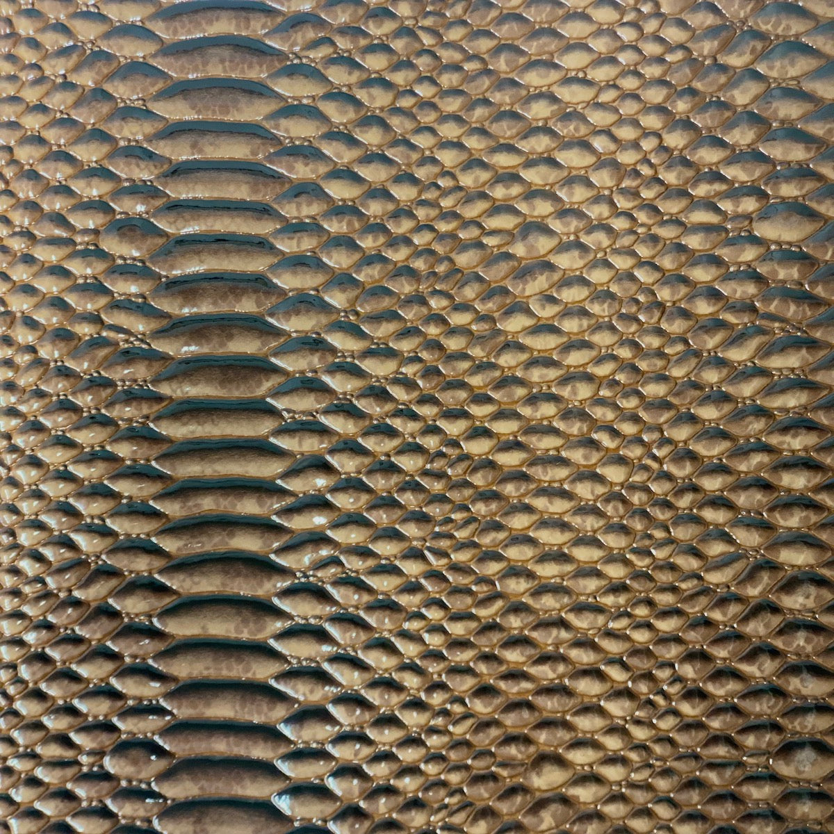 Mocha Brown Culebra Patent 3D Embossed Snakeskin Vinyl Fabric - Fashion Fabrics LLC