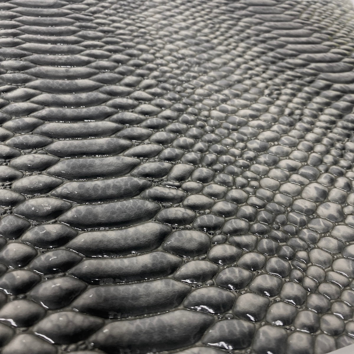 Gray Culebra Patent 3D Embossed Snakeskin Vinyl Fabric - Fashion Fabrics LLC