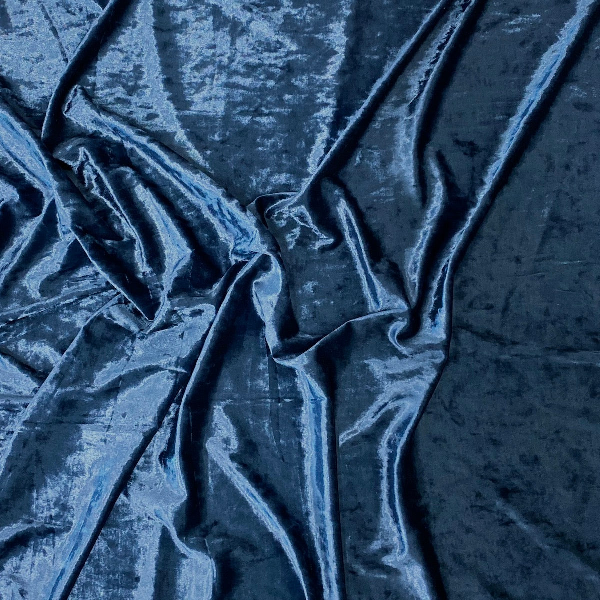 Denim Blue Crushed Stretch Velvet Fabric - Fashion Fabrics LLC
