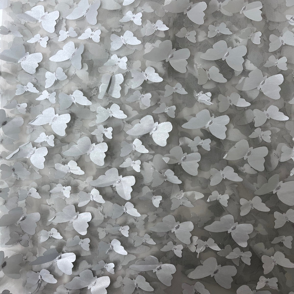 Gray 3D Butterfly Embroidered Satin Lace Fabric - Fashion Fabrics LLC