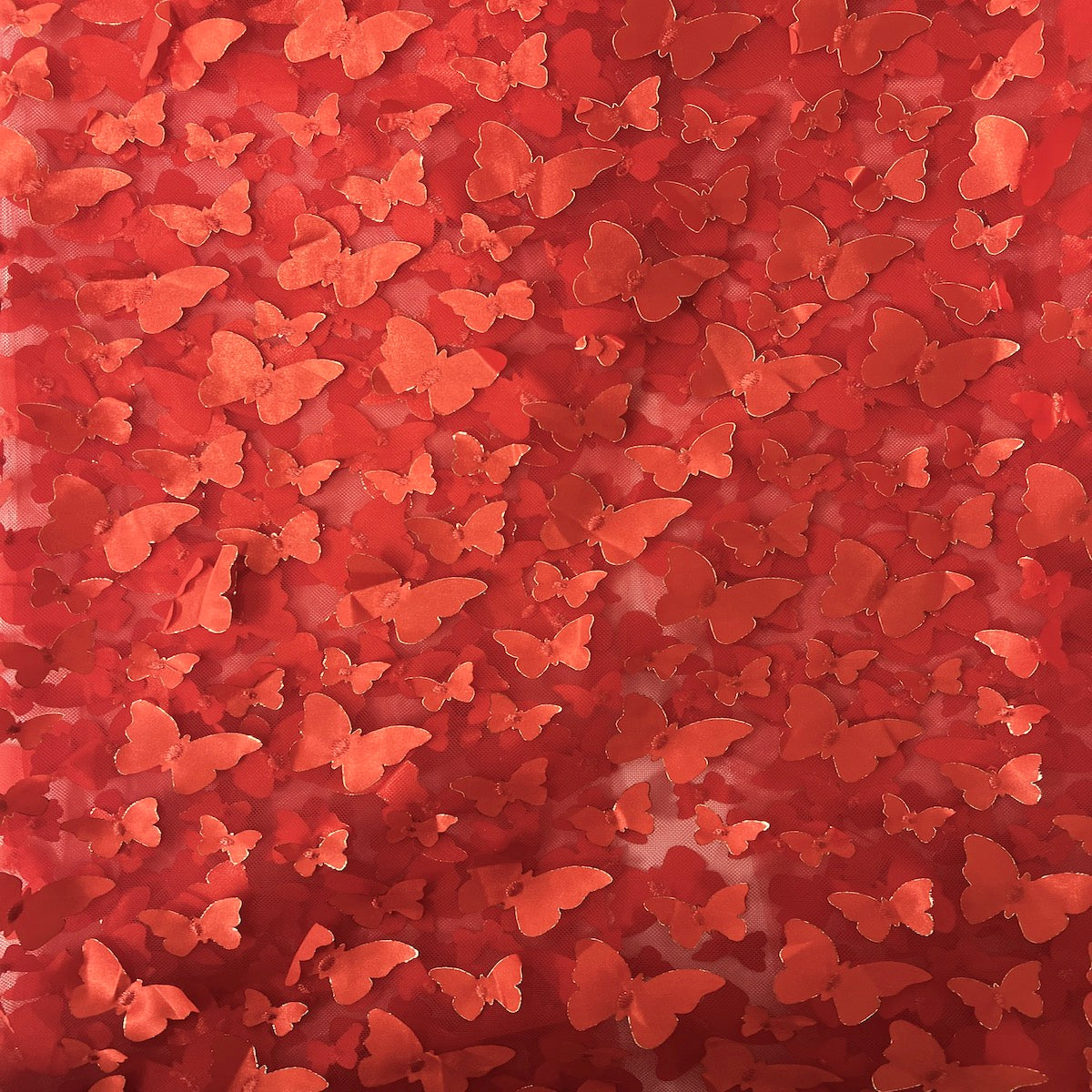 Red 3D Butterfly Embroidered Satin Lace Fabric - Fashion Fabrics LLC