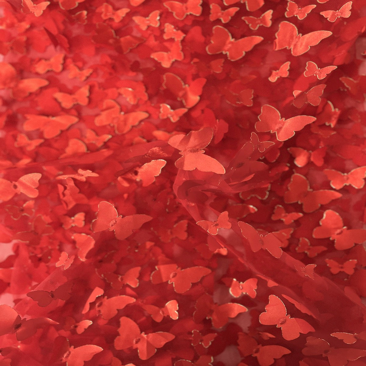 Red 3D Butterfly Embroidered Satin Lace Fabric - Fashion Fabrics LLC