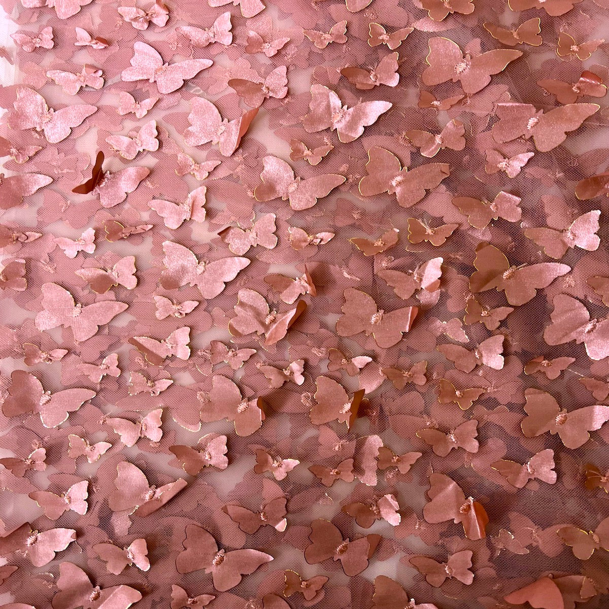 Dark Mauve Pink 3D Butterfly Embroidered Satin Lace Fabric - Fashion Fabrics LLC