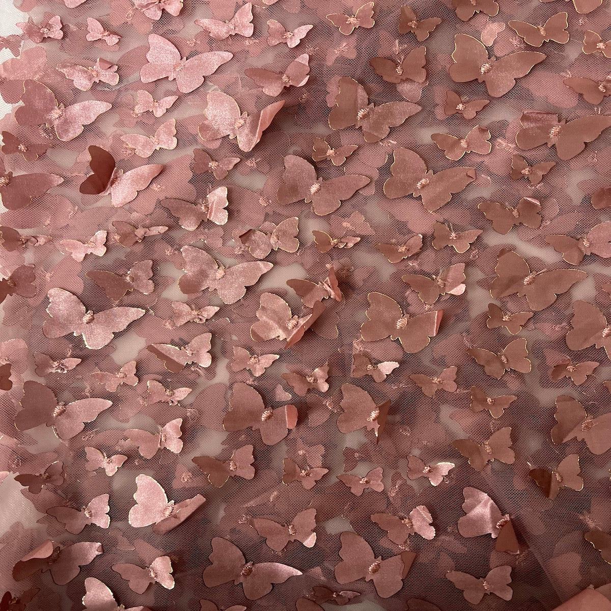 Dark Mauve Pink 3D Butterfly Embroidered Satin Lace Fabric - Fashion Fabrics LLC