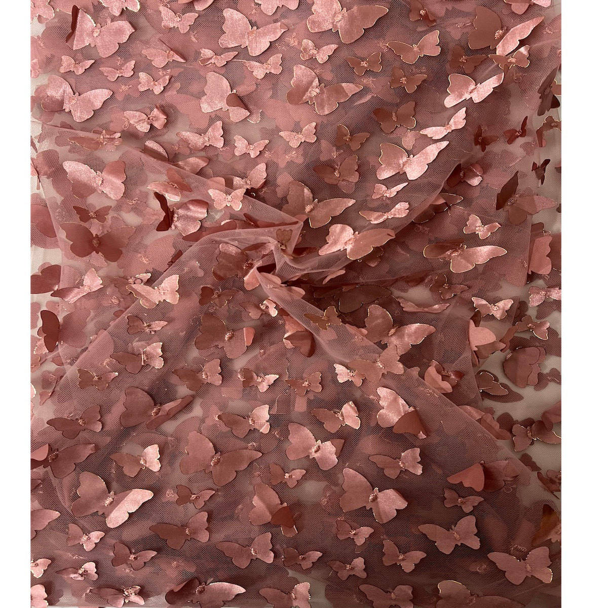 Dark Mauve Pink 3D Butterfly Embroidered Satin Lace Fabric - Fashion Fabrics LLC