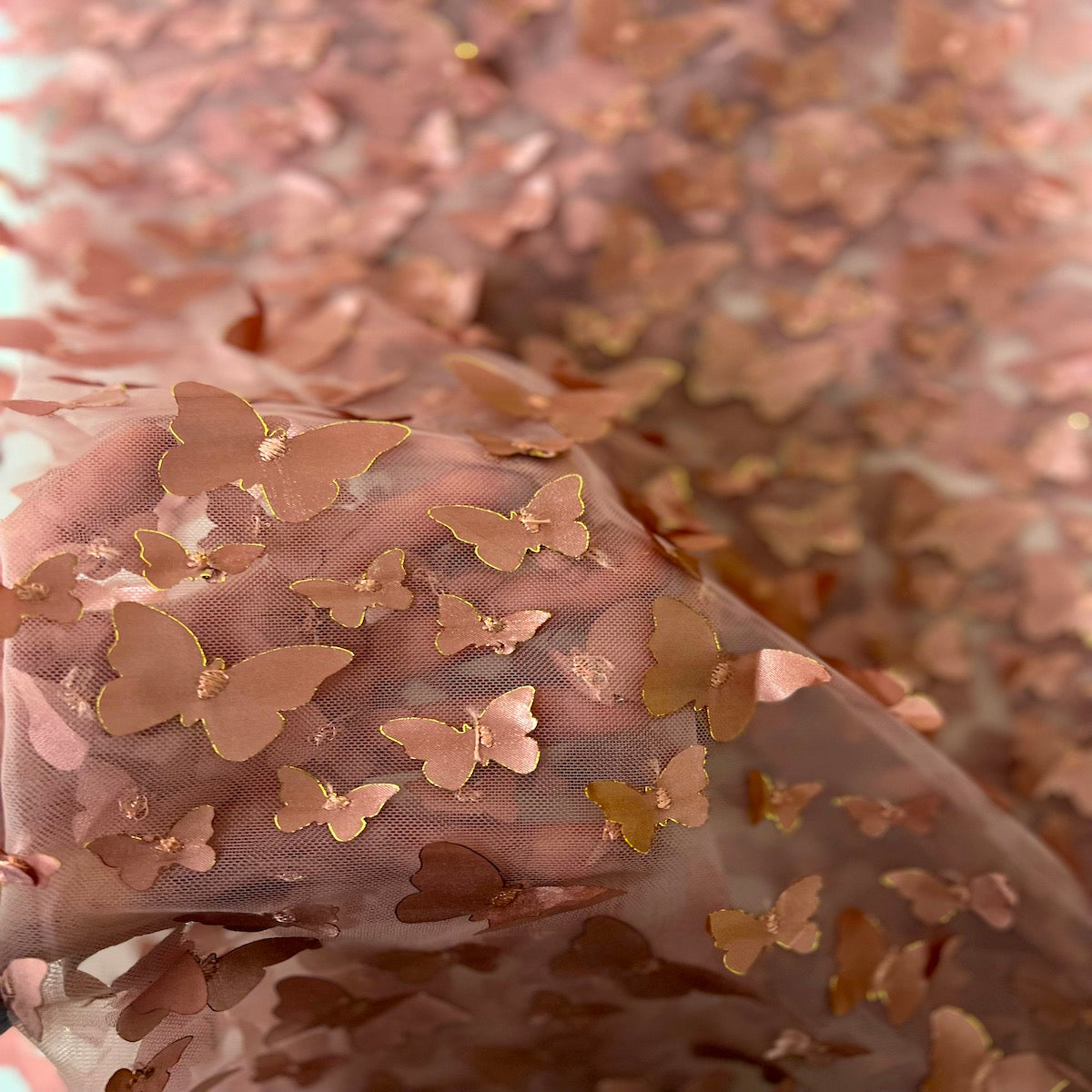 Dark Mauve Pink 3D Butterfly Embroidered Satin Lace Fabric - Fashion Fabrics LLC