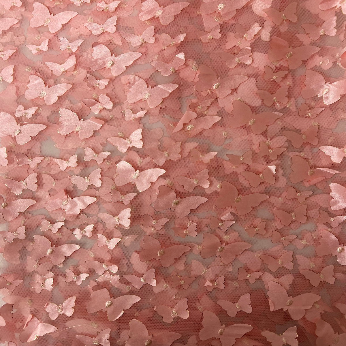 Blush Pink 3D Butterfly Embroidered Satin Lace Fabric - Fashion Fabrics LLC