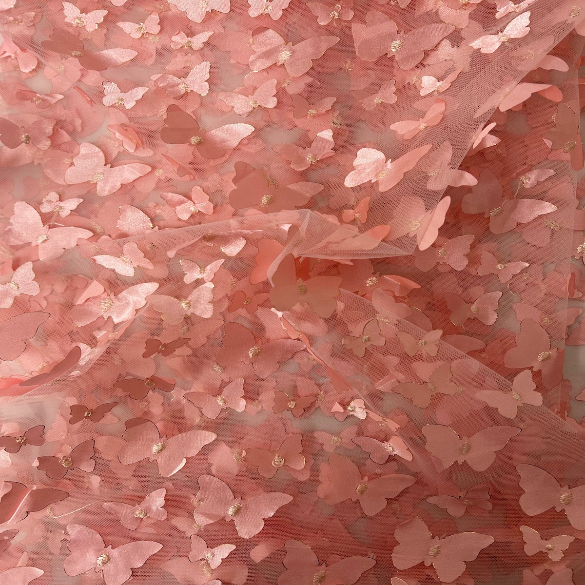 Blush Pink 3D Butterfly Embroidered Satin Lace Fabric - Fashion Fabrics LLC