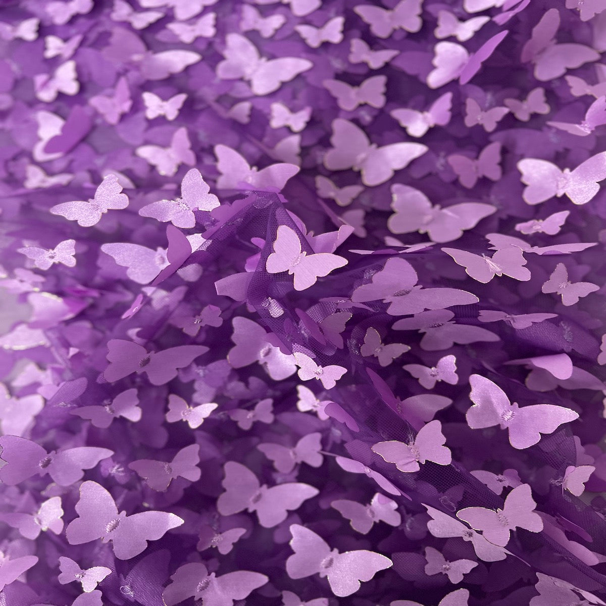 Lavender Purple 3D Butterfly Embroidered Satin Lace Fabric - Fashion Fabrics LLC