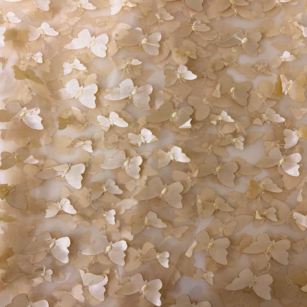 Gold 3D Butterfly Embroidered Satin Lace Fabric - Fashion Fabrics LLC