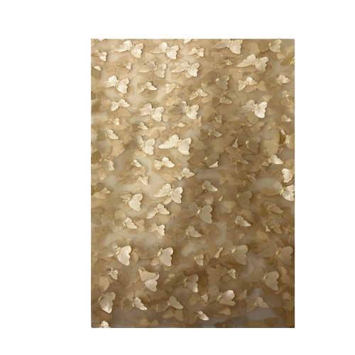 Gold 3D Butterfly Embroidered Satin Lace Fabric - Fashion Fabrics LLC