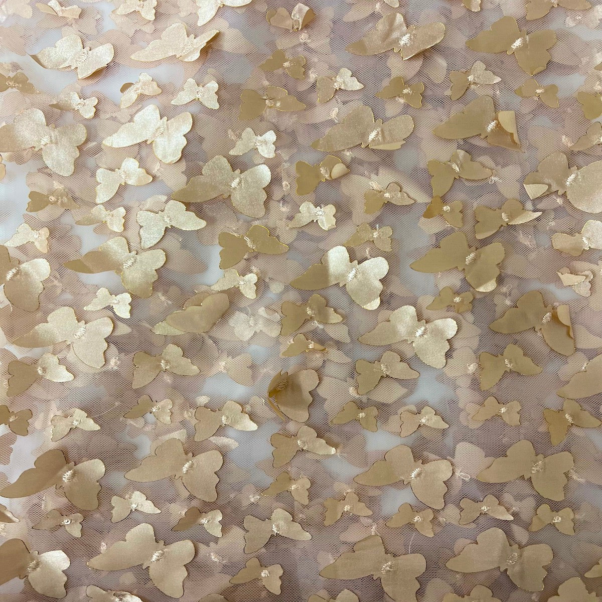 Champagne Gold 3D Butterfly Embroidered Satin Lace Fabric - Fashion Fabrics LLC