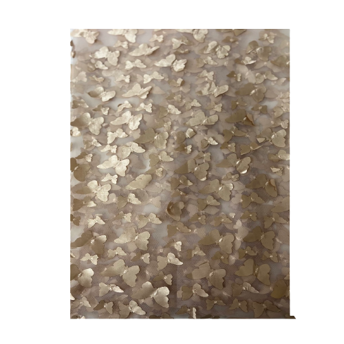 Champagne Gold 3D Butterfly Embroidered Satin Lace Fabric - Fashion Fabrics LLC