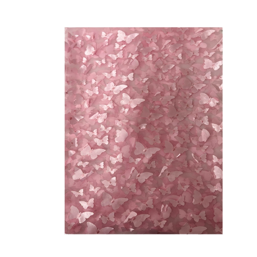 Pink 3D Butterfly Embroidered Satin Lace Fabric - Fashion Fabrics LLC