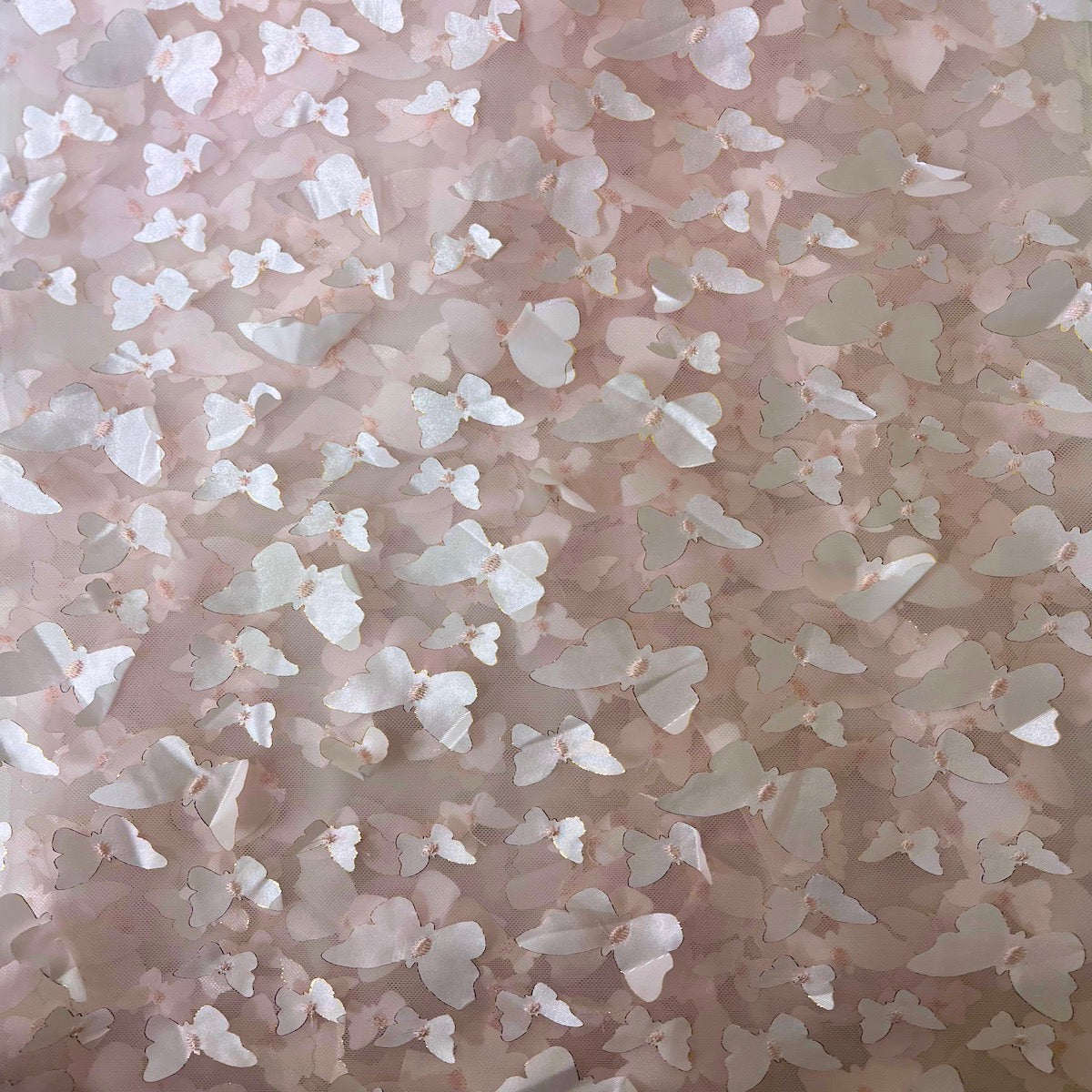 Light Pink 3D Butterfly Embroidered Satin Lace Fabric - Fashion Fabrics LLC