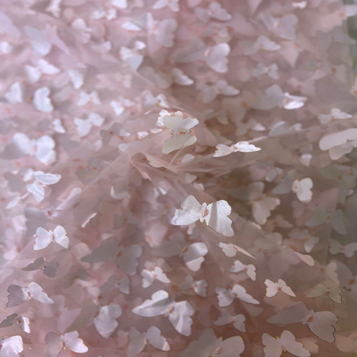 Light Pink 3D Butterfly Embroidered Satin Lace Fabric - Fashion Fabrics LLC