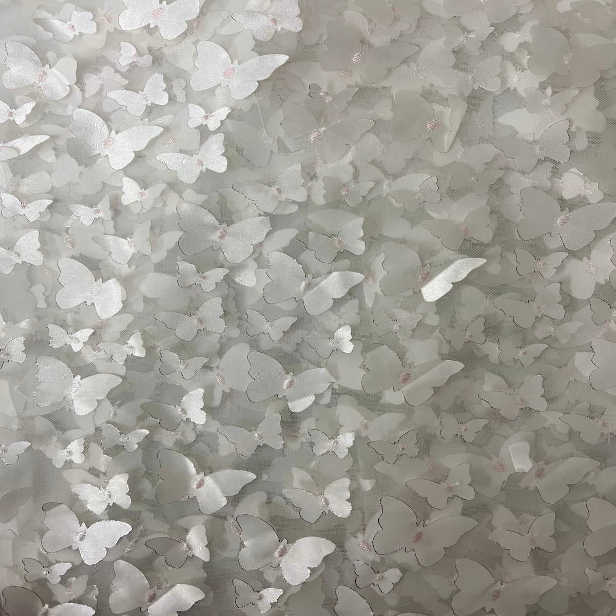 Ivory 3D Butterfly Embroidered Satin Lace Fabric - Fashion Fabrics LLC