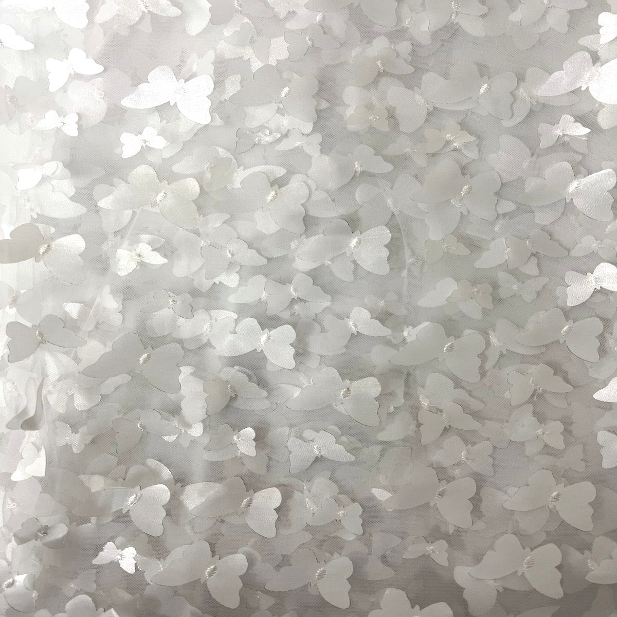 White 3D Butterfly Embroidered Satin Lace Fabric - Fashion Fabrics LLC