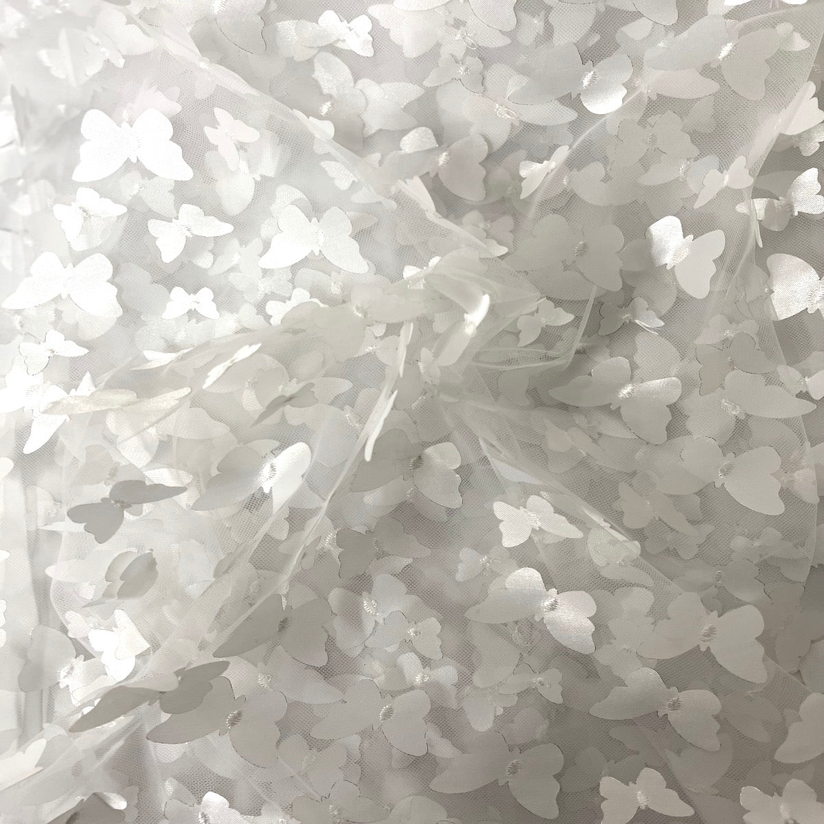 White 3D Butterfly Embroidered Satin Lace Fabric - Fashion Fabrics LLC