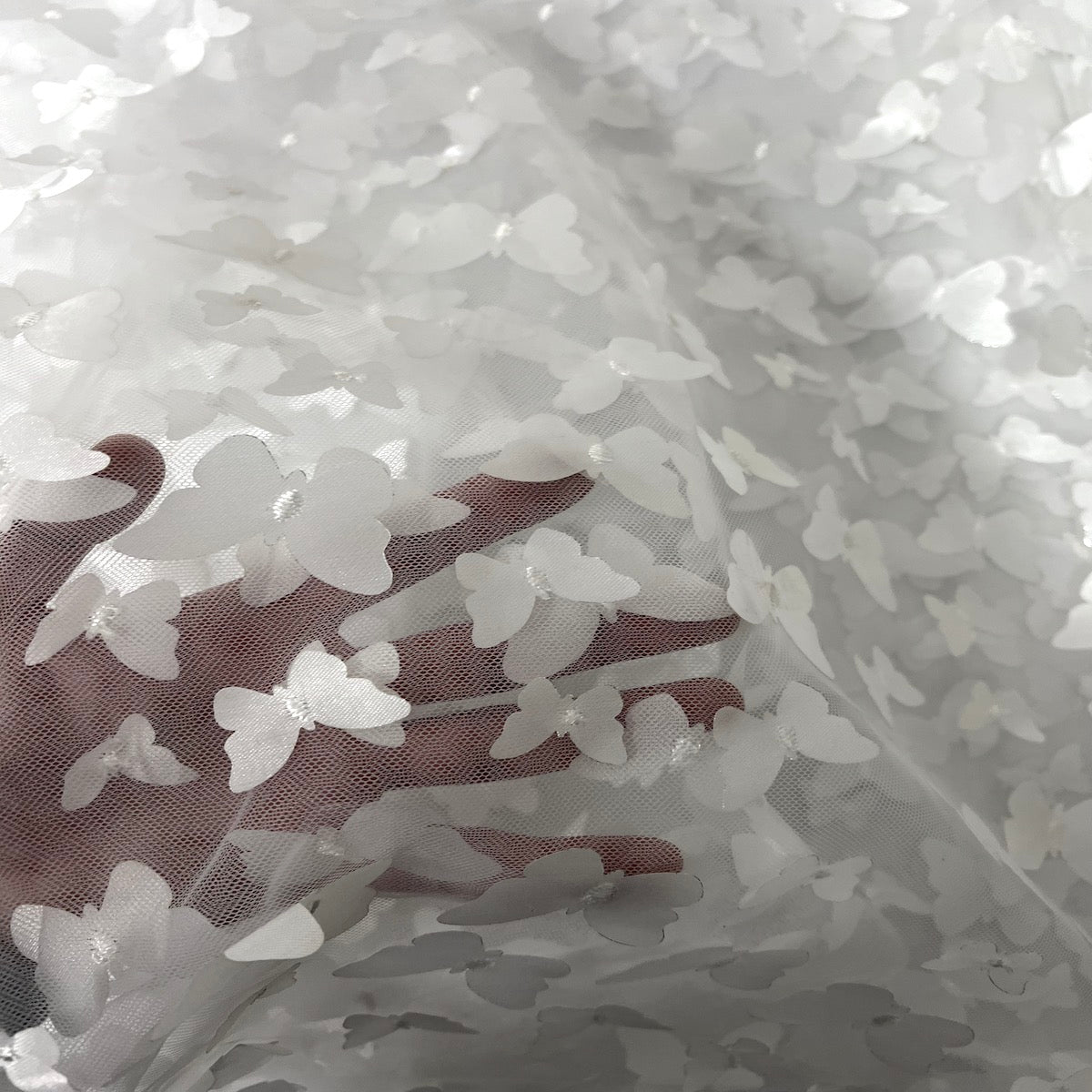 White 3D Butterfly Embroidered Satin Lace Fabric - Fashion Fabrics LLC