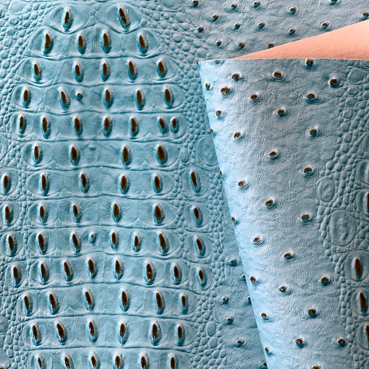 Aqua Blue Gatorich Faux Leather Vinyl Fabric - Fashion Fabrics LLC