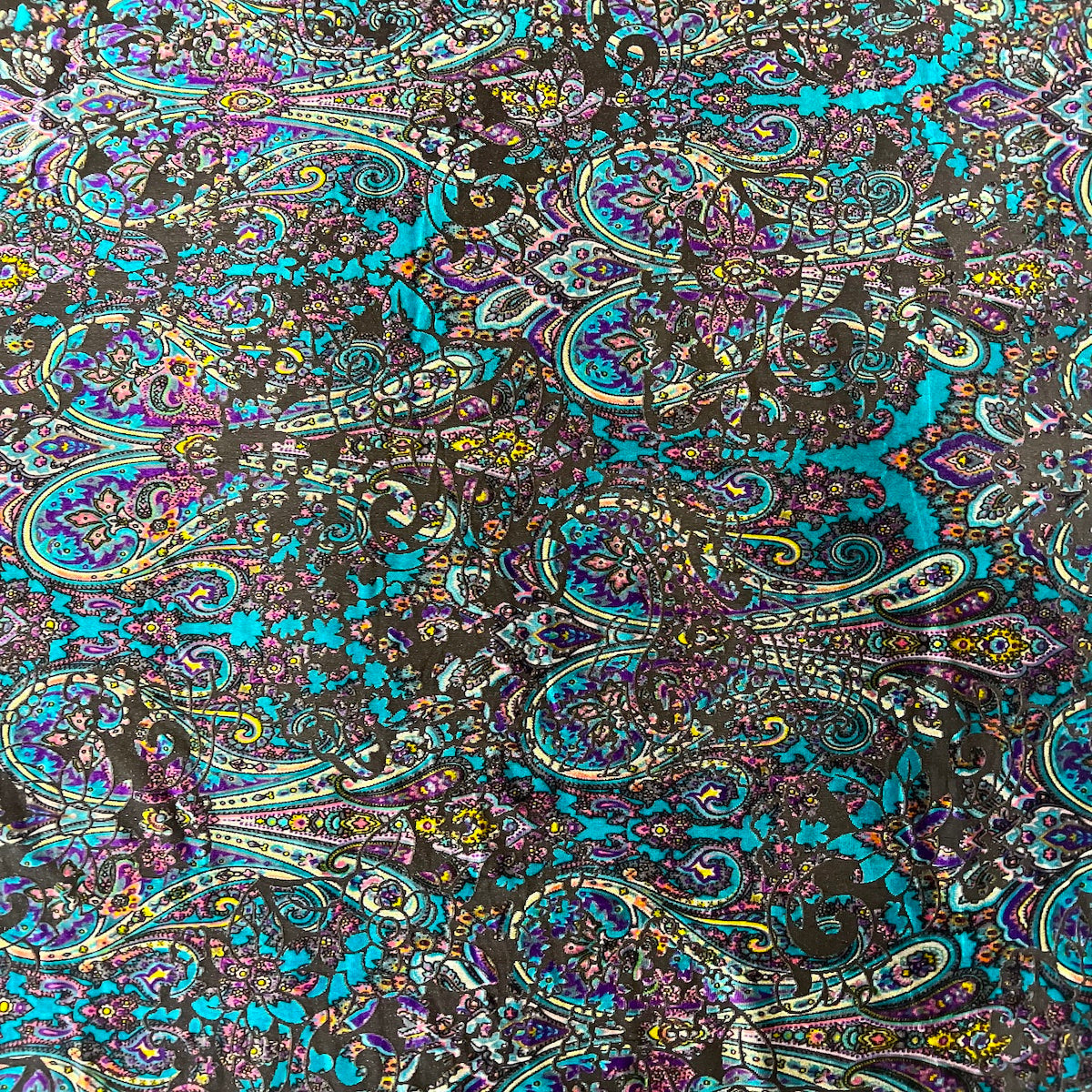 Teal Blue Sur Multicolor Burnout Stretch Velvet Fabric - Fashion Fabrics LLC