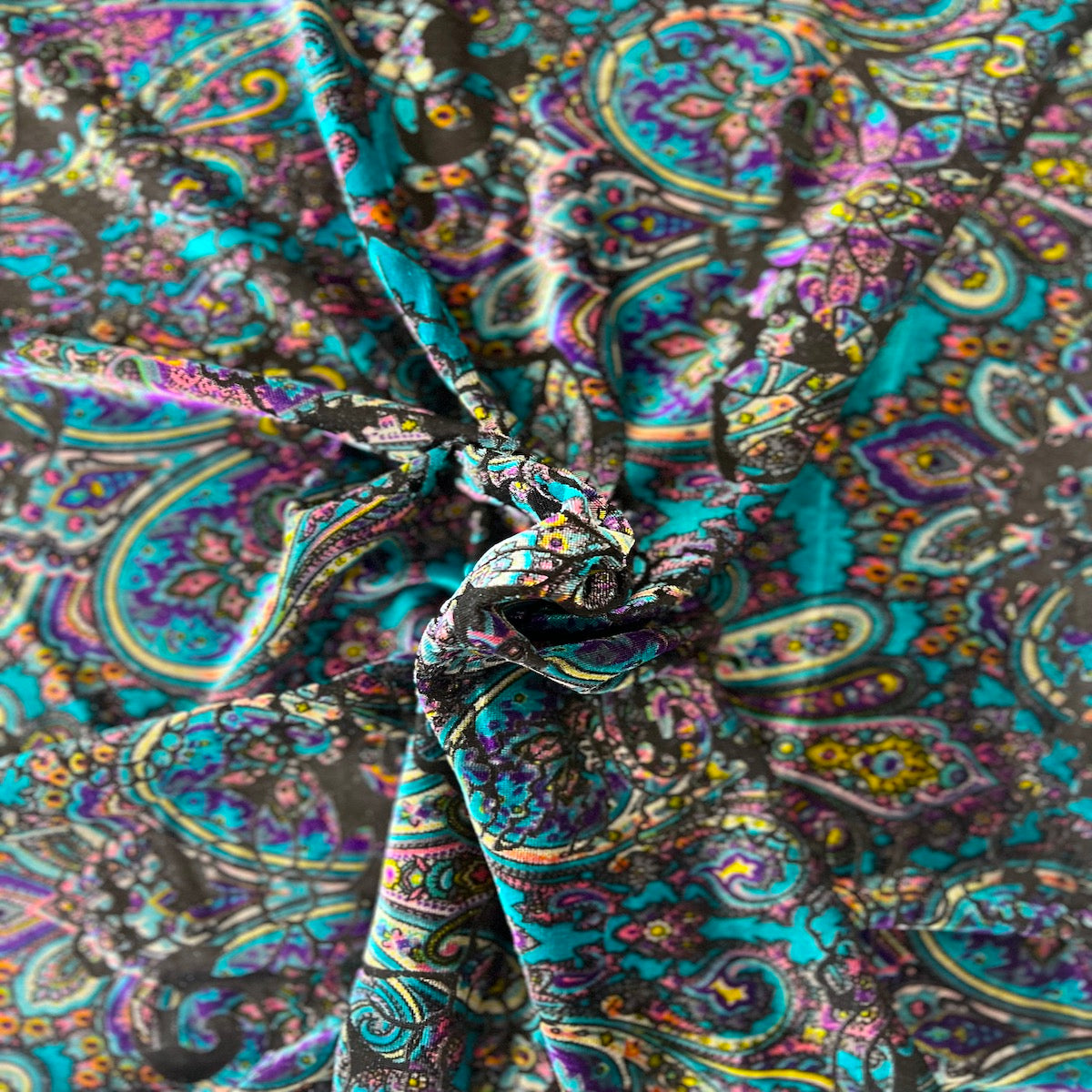 Teal Blue Sur Multicolor Burnout Stretch Velvet Fabric - Fashion Fabrics LLC