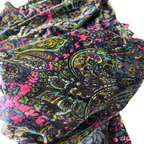 Pink Sur Multicolor Burnout Stretch Velvet Fabric - Fashion Fabrics LLC