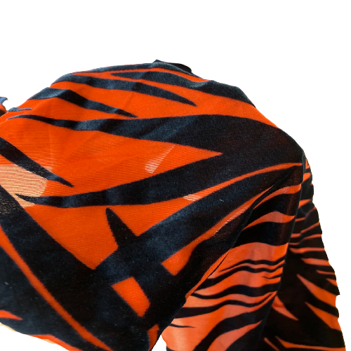 Red | Navy Palm Tree Burnout Stretch Velvet Fabric - Fashion Fabrics LLC