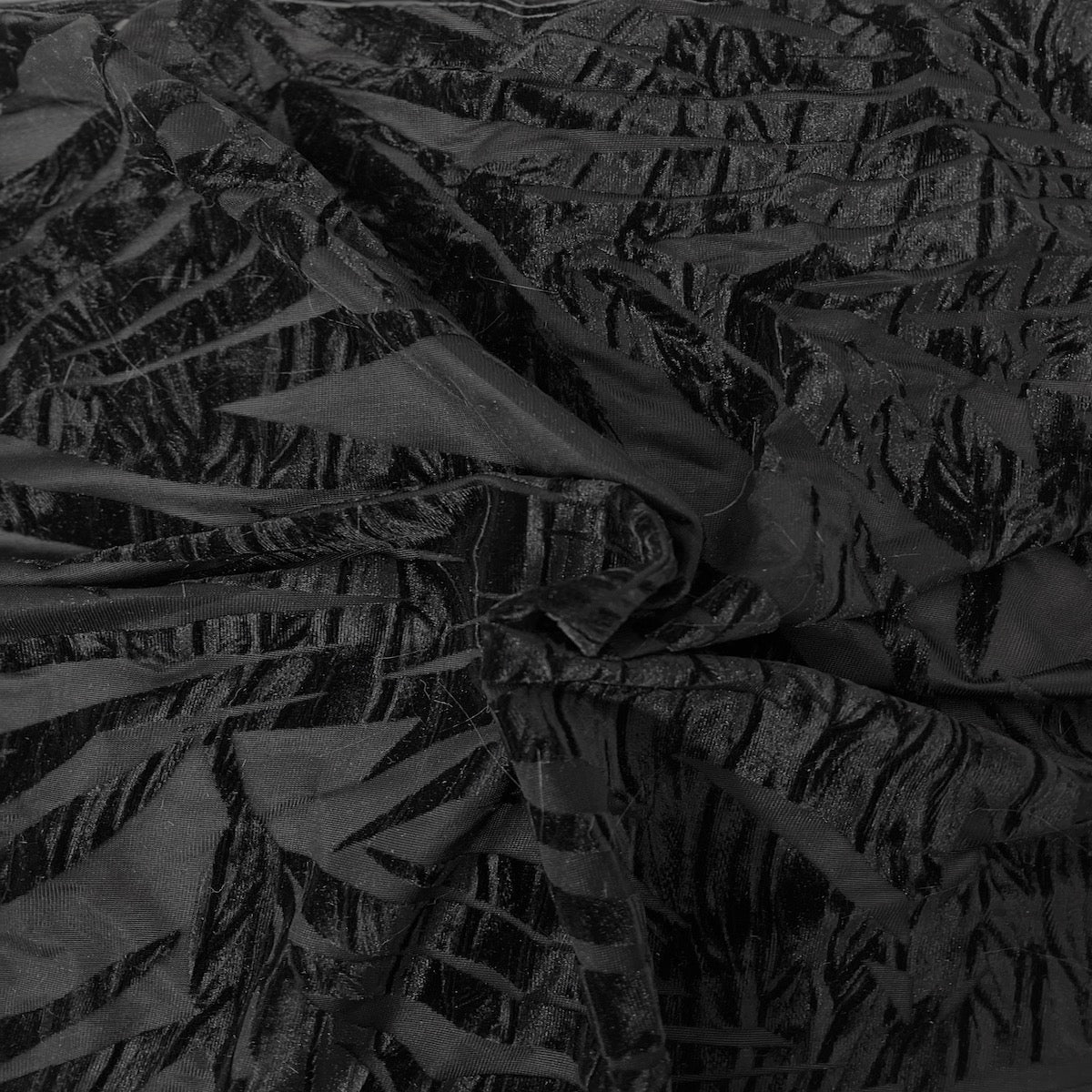 Black Palm Tree Burnout Stretch Velvet Fabric - Fashion Fabrics LLC