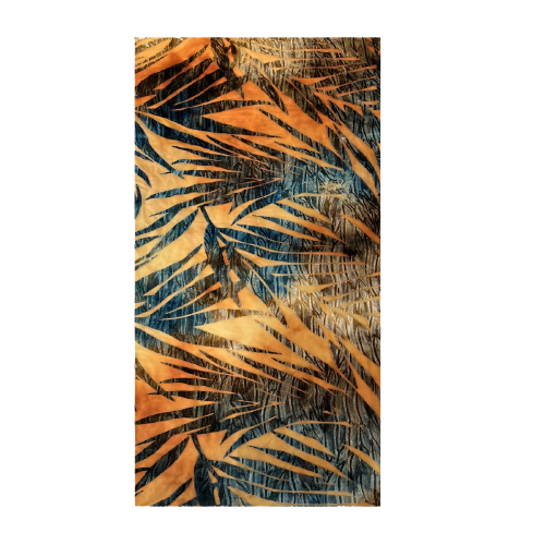 Blue Tie Dye | Beige Palm Tree Burnout Stretch Velvet Fabric - Fashion Fabrics LLC
