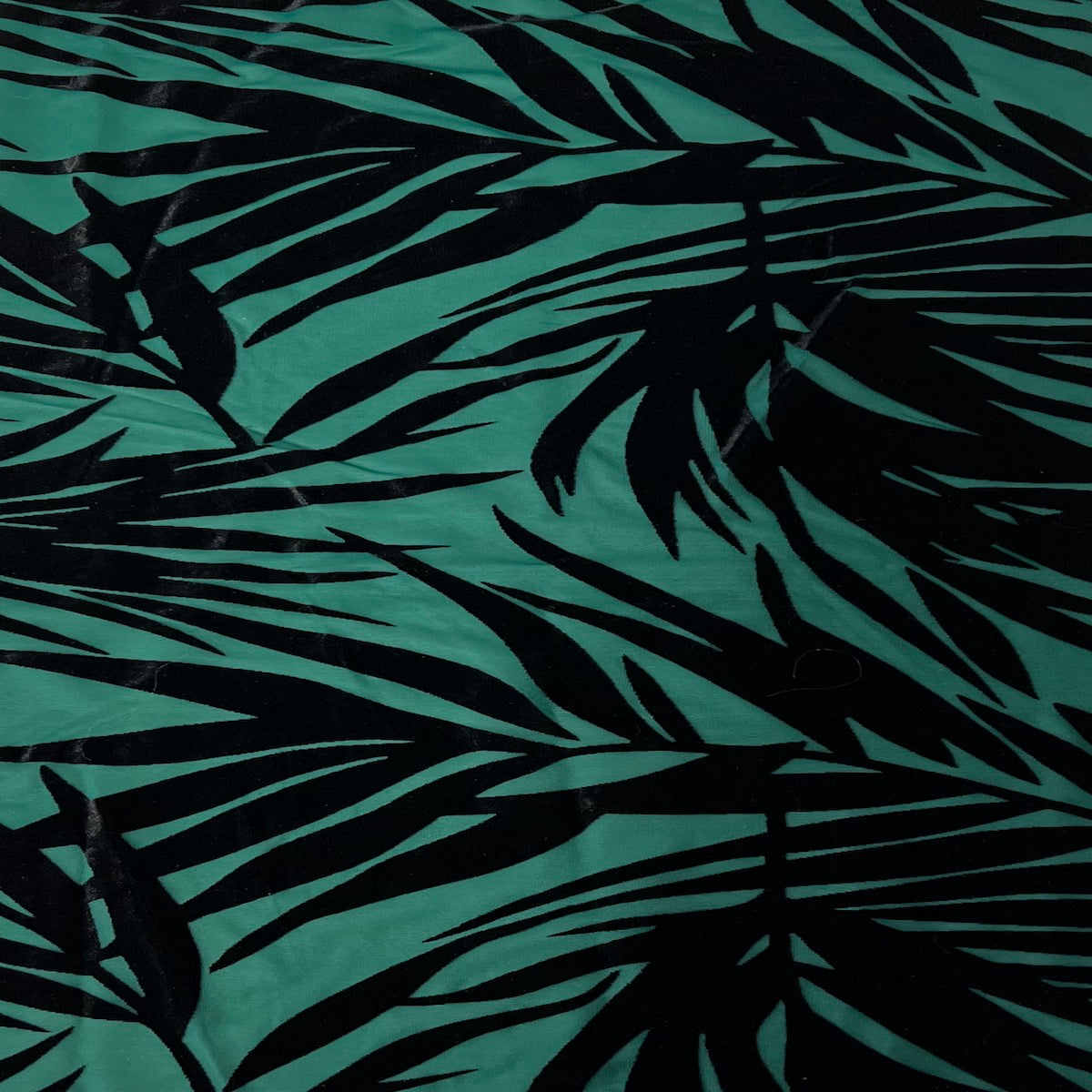 Green | Black Palm Tree Burnout Stretch Velvet Fabric - Fashion Fabrics LLC