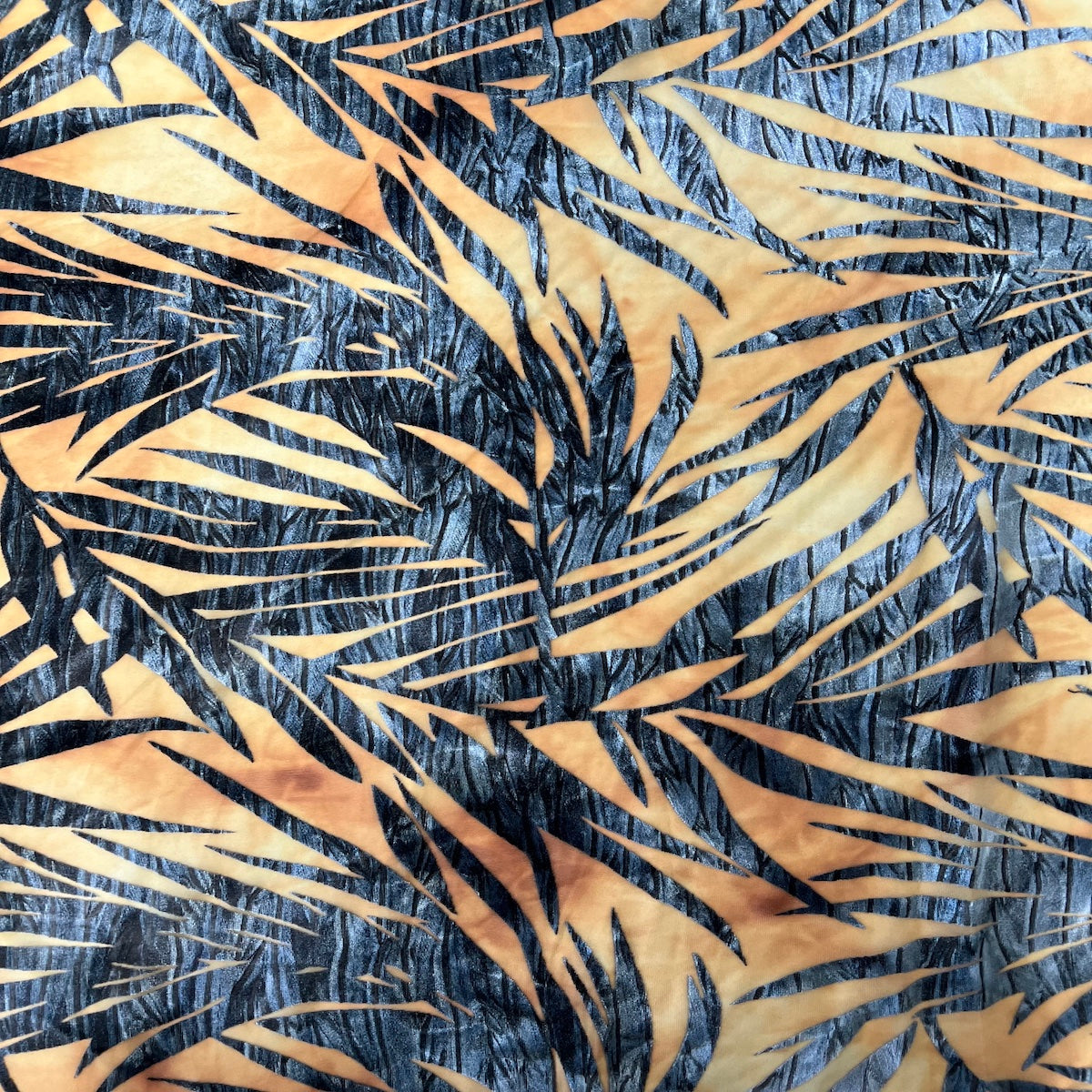 Gray | Beige Palm Tree Burnout Stretch Velvet Fabric - Fashion Fabrics LLC