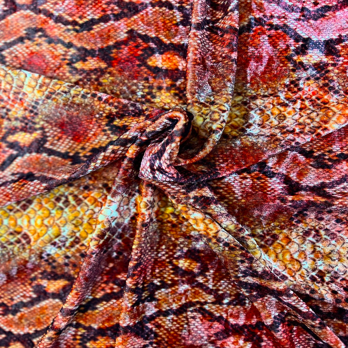 Fire Red Snakeskin Printed Stretch Velvet Fabric - Fashion Fabrics LLC
