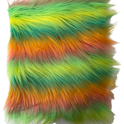 Green | Orange Striped Faux Fur Fabric - Fashion Fabrics LLC