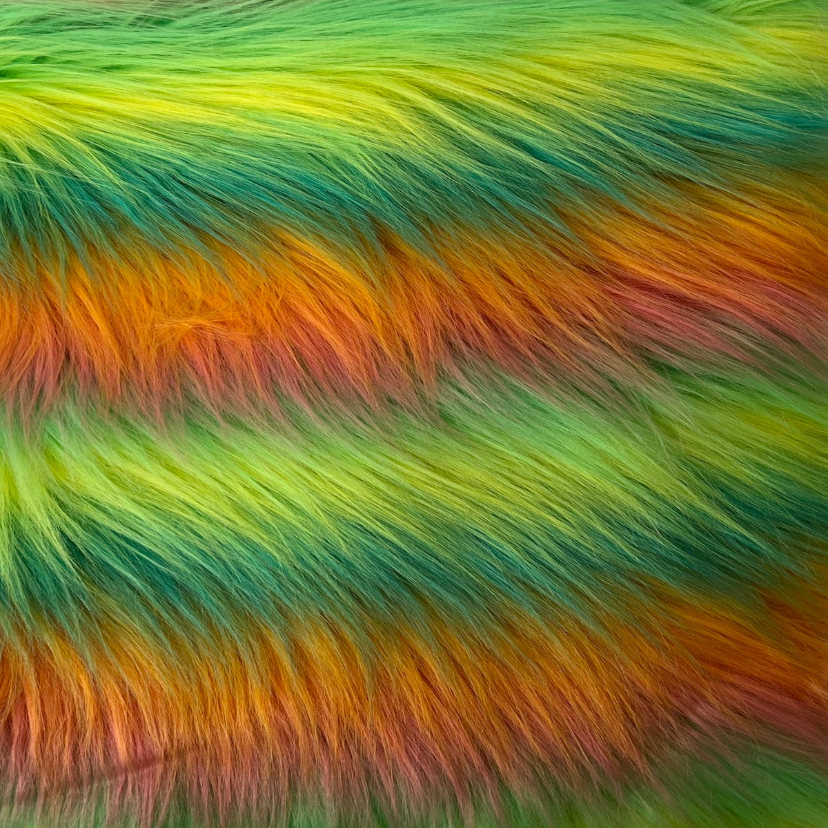Green | Orange Striped Faux Fur Fabric - Fashion Fabrics LLC