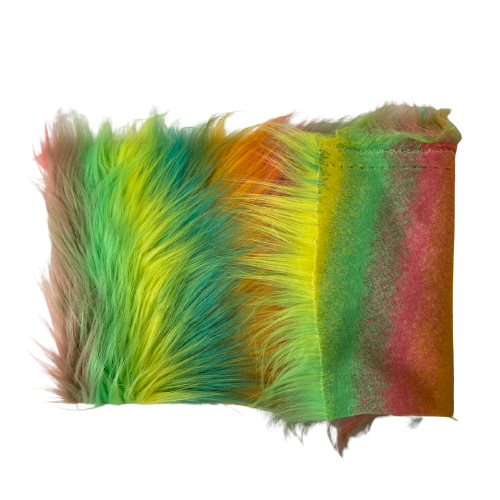 Green | Orange Striped Faux Fur Fabric - Fashion Fabrics LLC