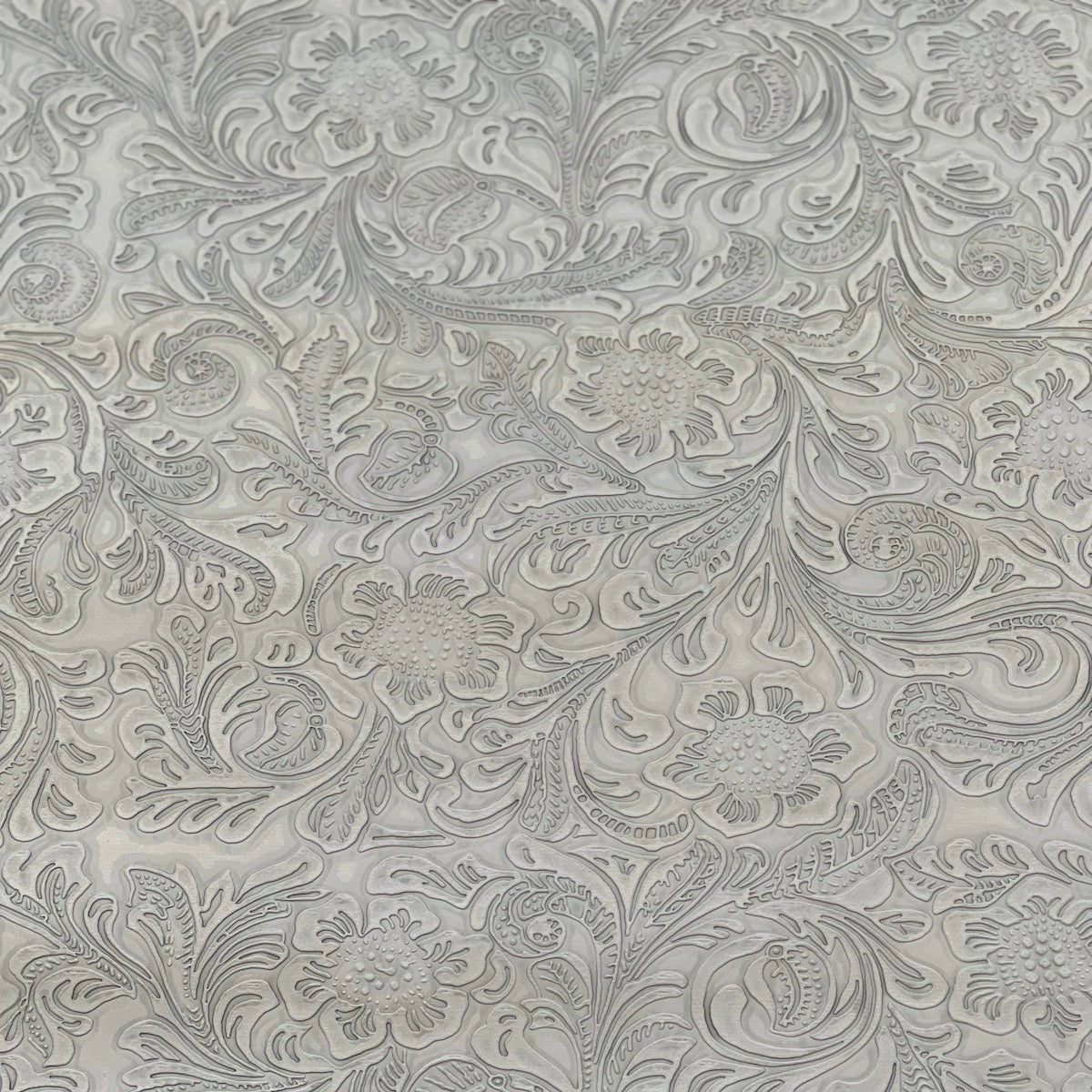 Gray Western Floral PU Faux Leather Vinyl Fabric - Fashion Fabrics LLC