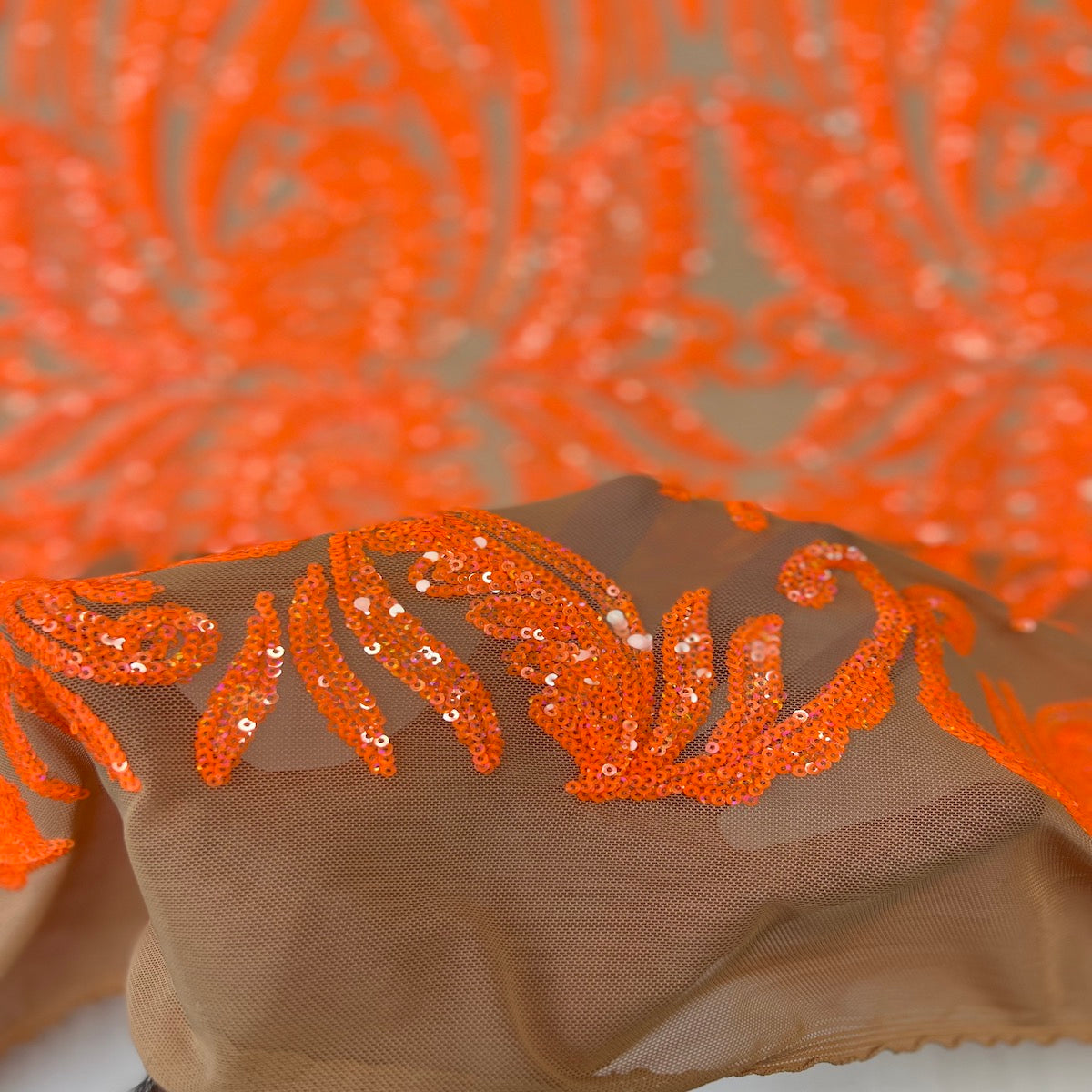 Evening Sequins Dress Fabric, Fabric Orange Sequins