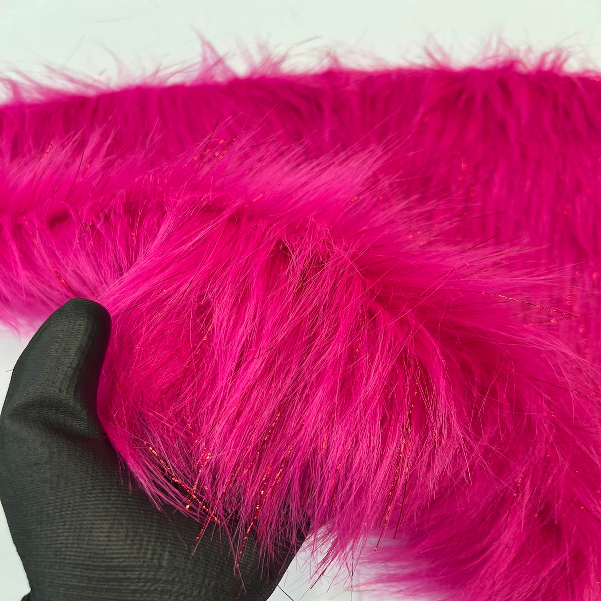 Fuchsia Tinsel Sparkle Glitter Long Pile Shaggy Faux Fur Fabric