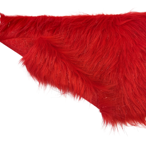 Red Tinsel Sparkle Glitter Long Pile Shaggy Faux Fur Fabric - Fashion Fabrics LLC